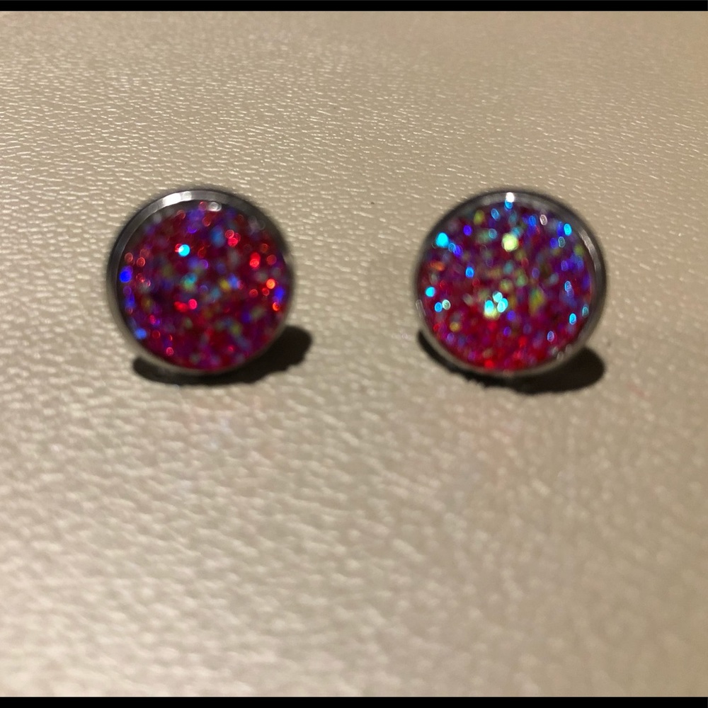 Faux druzy earrings in cherry pink/red